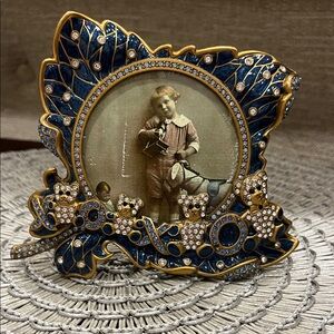 Ornate Blue and Gold Leaf Picture Frame